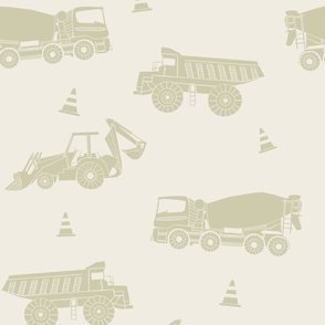 large scale // construction trucks - creamy white_ thistle green - kids bedroom