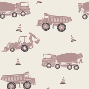 large scale // construction trucks - creamy white_ dusty rose pink_  purple brown - kids bedroom