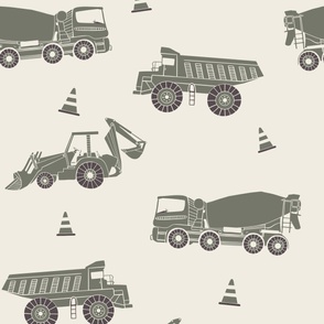large scale // construction trucks - creamy white_ limed ash green_ purple brown - kids bedroom