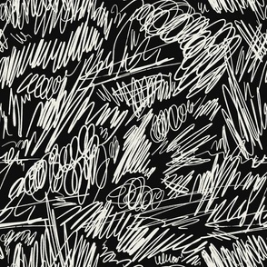 Modern abstract white scribble on black background