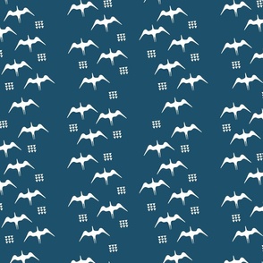 Iwa birds in ocean blue