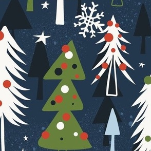 Christmas Forest Navy Blue Large