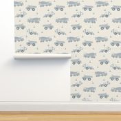 medium scale // construction trucks - creamy white_ french grey_ marble blue - kids bedroom