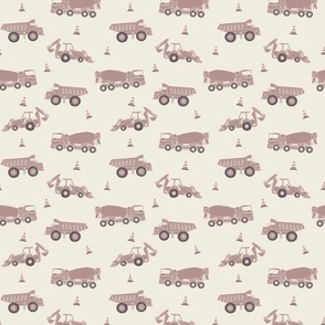 small scale // construction trucks - creamy white_ dusty rose pink_  purple brown - kids bedroom