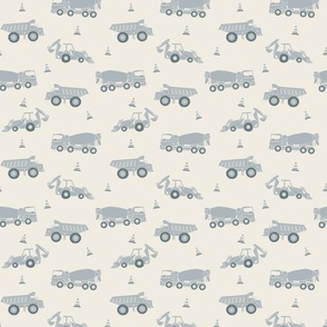 small scale // construction trucks - creamy white_ french grey_ marble blue - kids bedroom