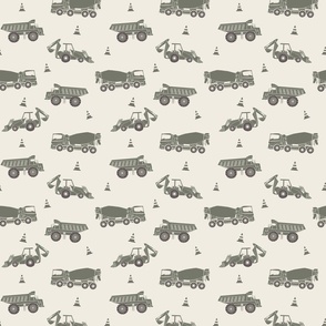 small scale // construction trucks - creamy white_ limed ash green_ purple brown - kids bedroom