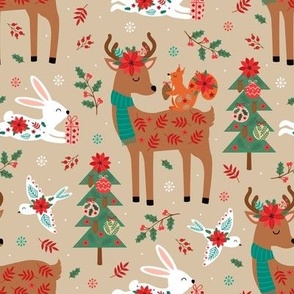 Christmas deer, hare, squirrel,Christmas tree