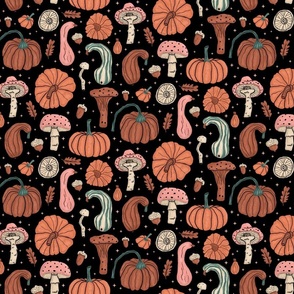 Pumpkin and mushrooms - Funky Pumpkin- Night background
