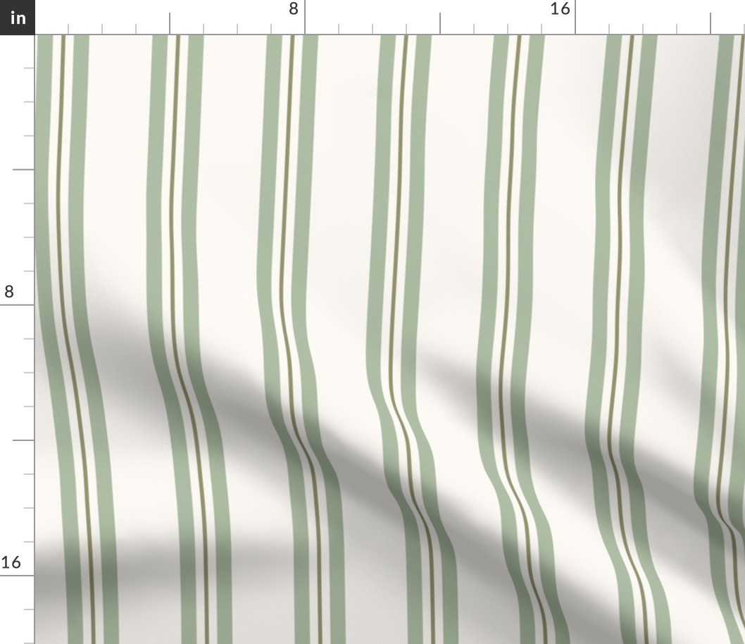 Ticking Stripes, Sage Green, Medium Scale