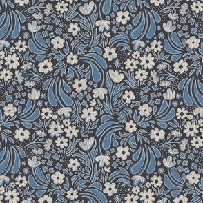 Ditsy Floral with Hand Drawing in Elemental Blue – Large Scale
