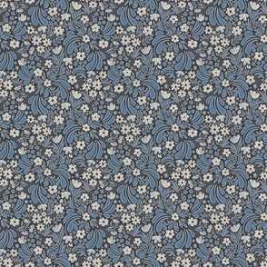 Ditsy Floral with Hand Drawing in Blue – Small Scale