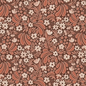 Ditsy Floral with Hand Drawing in Terracotta – Large Scale