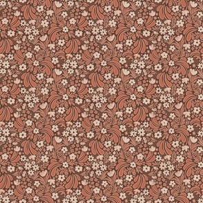 Ditsy Floral with Hand Drawing in Terracotta – Small Scale