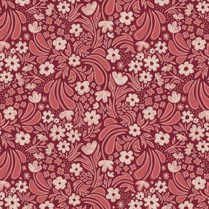 Ditsy Floral with Hand Drawing in Cranberry – Large Scale