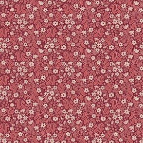 Ditsy Floral with Hand Drawing in Cranberry – Small Scale