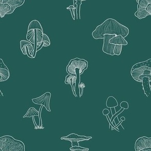 Mushroom Line Drawings in Green
