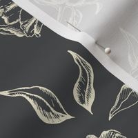 Vintage Modern Peony Sketch in Charcoal Grey and Cream