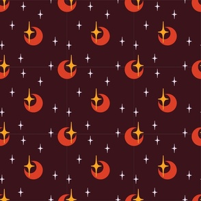 Witchy Scarlet Moons With Golden And White Stars: Directional