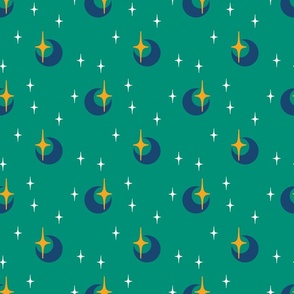 Viridian Skies, Navy Crescent Moons, Gold and White Stars: Directional