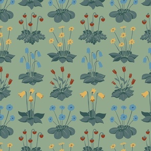 Small Millefleur Floral Summer Garden in Artichoke Green