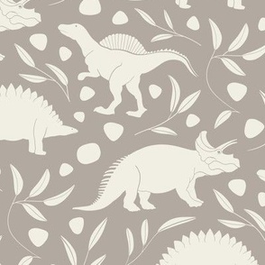 small scale // dinosaurs - cloudy silver taupe_ creamy white - baby kids nursery