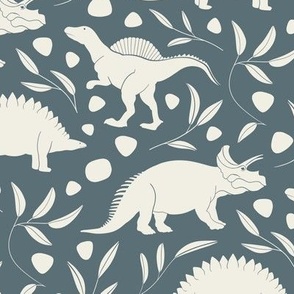 small scale // dinosaurs - creamy white_ marble blue teal - baby kids nursery