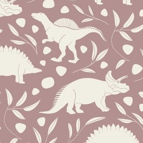 small scale // dinosaurs - creamy white_ dusty rose pink - baby kids nursery