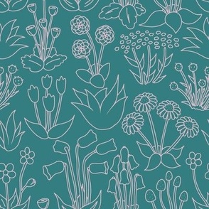 Small Millefleur Floral Summer Garden in Teal and Pink