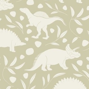 small scale // dinosaurs - creamy white_ thistle green - baby kids nursery
