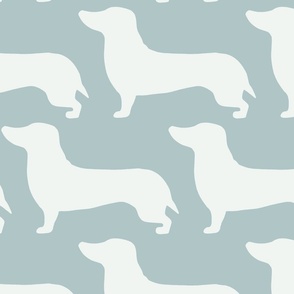 extra large - Dachshunds - Sausage dog - white and Cloudy Coastal Blue - Weiner Wiener dogs pets pet cute simple silhouette