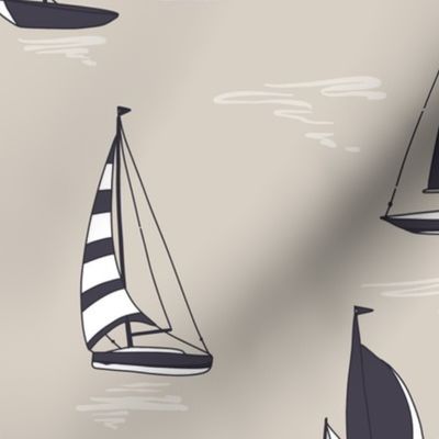 Sailing boat summertime marine pattern - navy