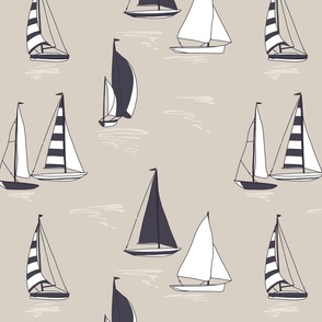 Sailing boat summertime marine pattern - navy