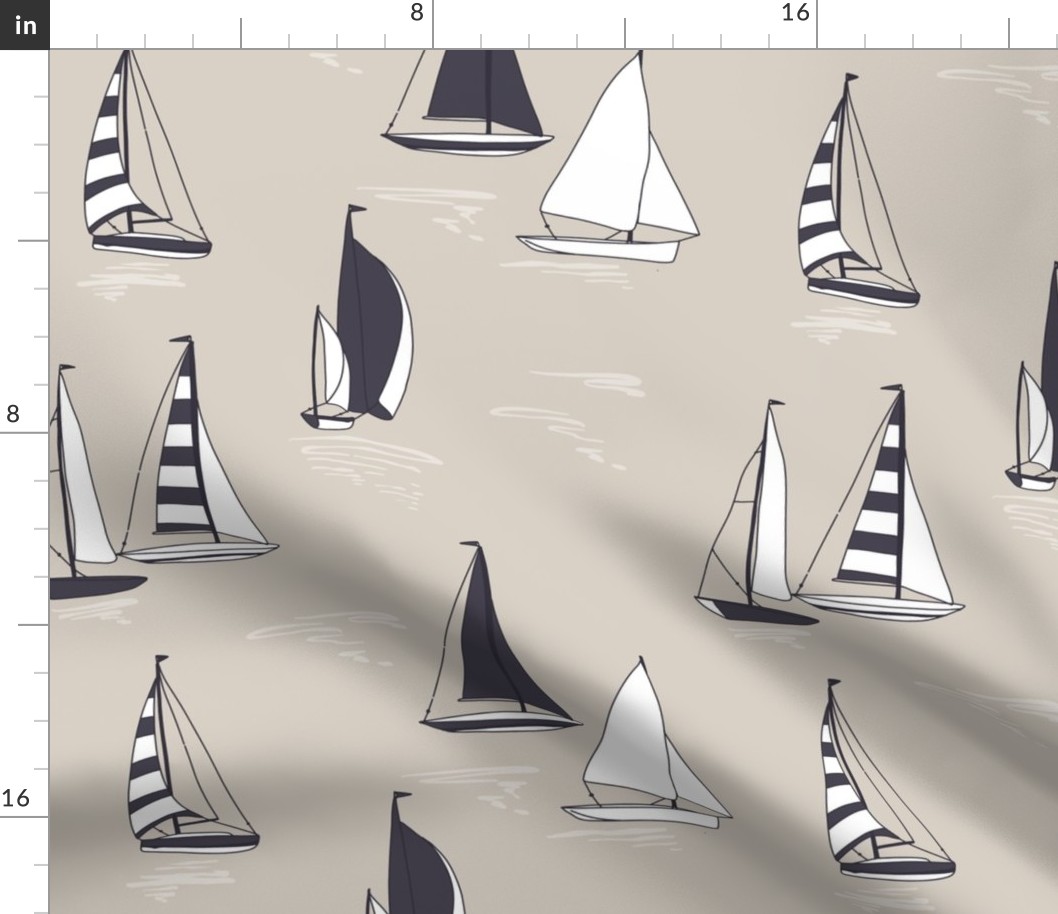 Sailing boat summertime marine pattern - navy
