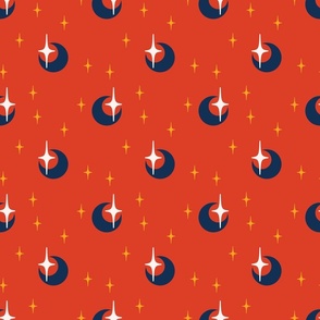 Fiery Skies, Modern Navy Moons With Gold and White Stars: Directional