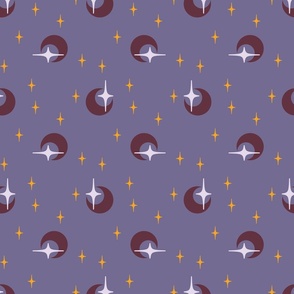 Modern Maroon Crescent Moons, Golden Stars, and Lavender Sky: Non-Directional