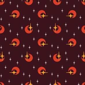Witchy Scarlet Moons With Golden And White Stars: Non-Directional