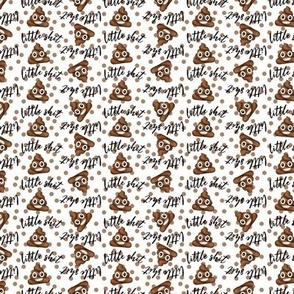 Winter time cute little shit brown poop with text on white background with brown polka dots