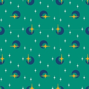 Viridian Skies, Navy Crescent Moons, Gold and White Stars: Non-Directional