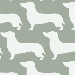 extra large - Dachshunds - Sausage dog - white and Duron Coastal Plain green - Weiner Wiener dogs pets pet cute simple silhouette