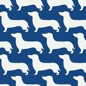 medium - Dachshunds - Sausage dog - white and Honor Blue dark blue - Weiner Wiener dogs pets pet cute simple silhouette