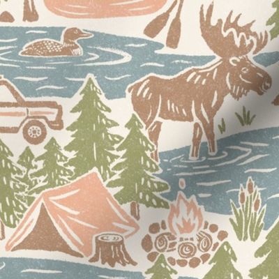 North Country Summer - extra large - peach, fawn, light moss, and dusty blue 
