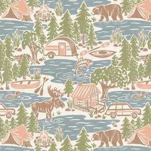 North Country Summer - extra large - peach, fawn, light moss, and dusty blue 