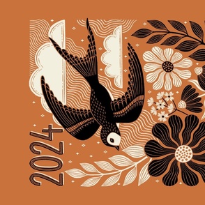 2024 Floral Swallow Rust Orange Calendar