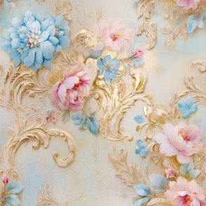 rococo pink and blue floral 