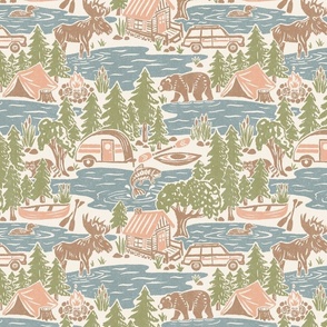 North Country Summer - 12" large - peach, fawn, light moss, and dusty blue 