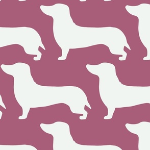 extra large - Dachshunds - Sausage dog - white and Mauve Haze pink - Weiner Wiener dogs pets pet cute simple silhouette