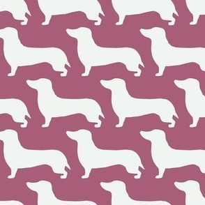 medium - Dachshunds - Sausage dog - white and Mauve Haze pink - Weiner Wiener dogs pets pet cute simple silhouette