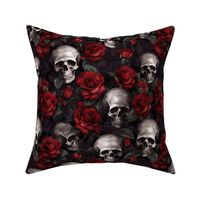 Skulls Surrounded by Red and Black Roses