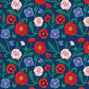 Poppies Scattered - navy