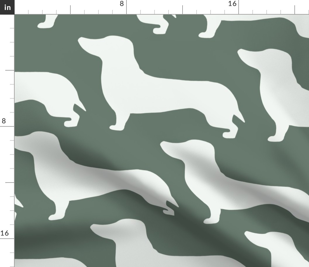 extra large - Dachshunds - Sausage dog - white and Sage leaf dark forest green - Weiner Wiener dogs pets pet cute simple silhouette